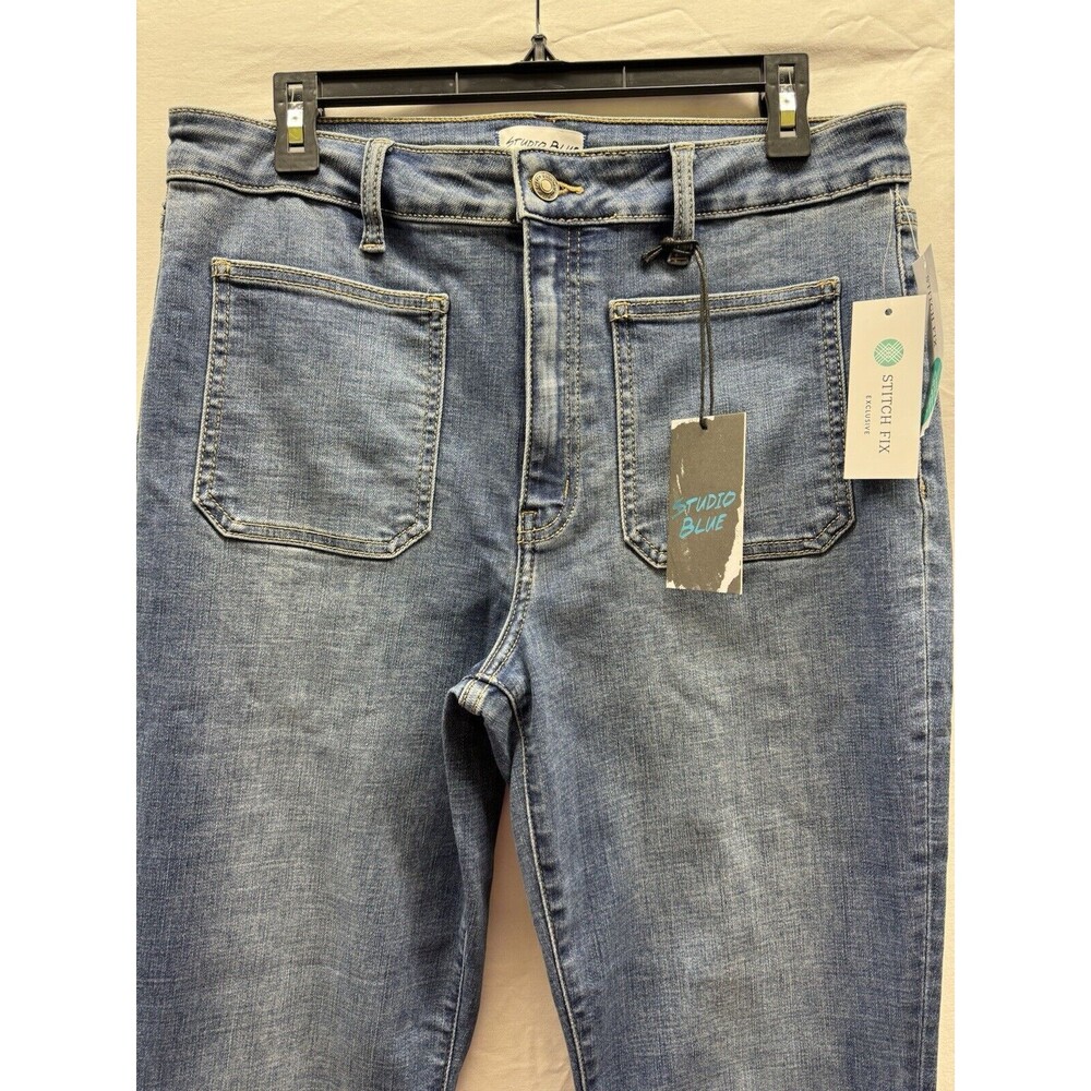 Womens Jeans Studio Blue Mikayla High Rise Flare Patch Pocket Flare 14 NWT - Picture 8 of 10